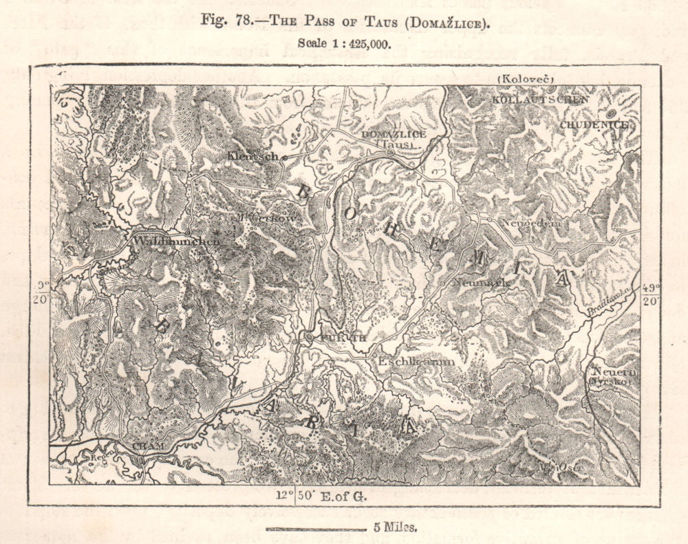 The Pass of Taus (Domazilce). Furth im Wald. Cham. Czech Rep. Sketch map 1885